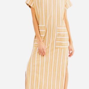 Casual Striped High Low Dress - Mustard and White